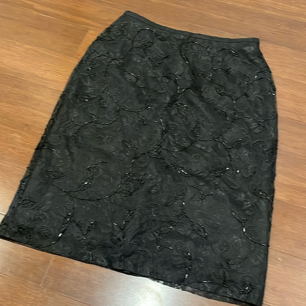 Ann Taylor black lace with beading pencil skirt